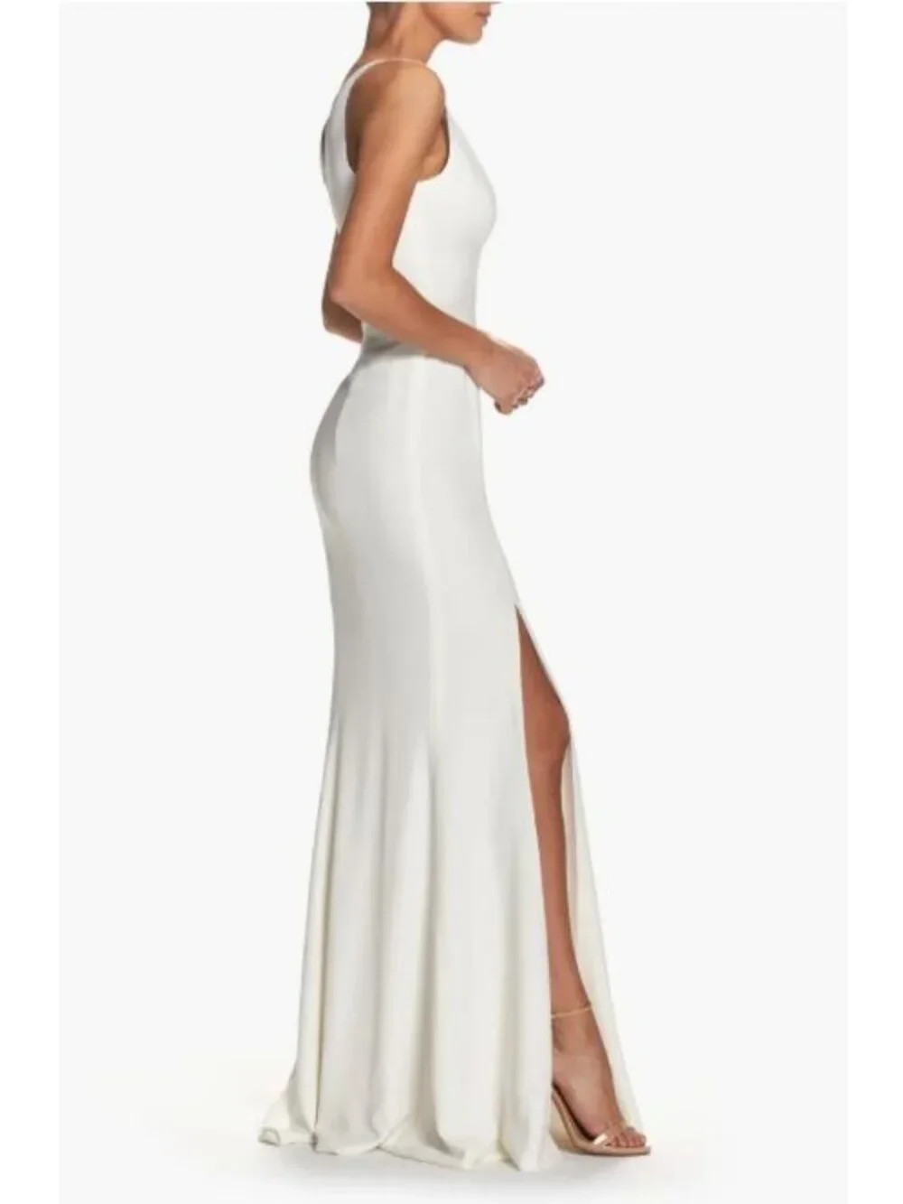 Dress the Population Women's Off White Iris Iris Slit Crepe Gown Dress Sz M 153 - Picture 4 of 13